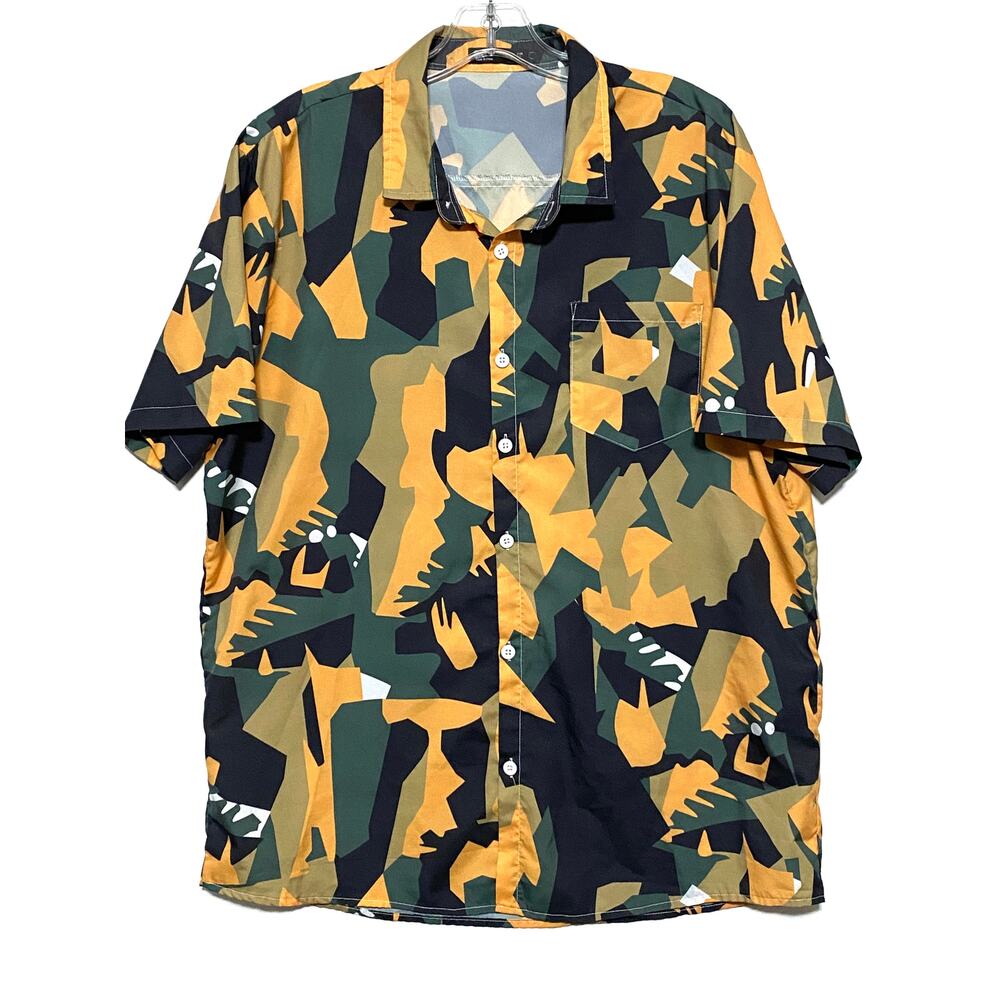 Romwe Abstract Camouflage Earth Tones Button Shirt Mens XL Polyester Cotton